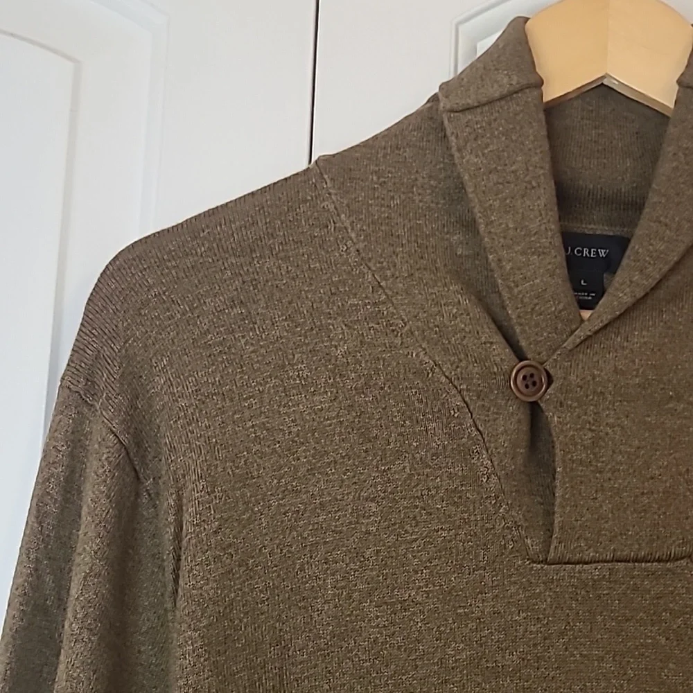 J.Crew Cotton Cashmere Shawl Collar Pullover Sweater Olive Brown Size L